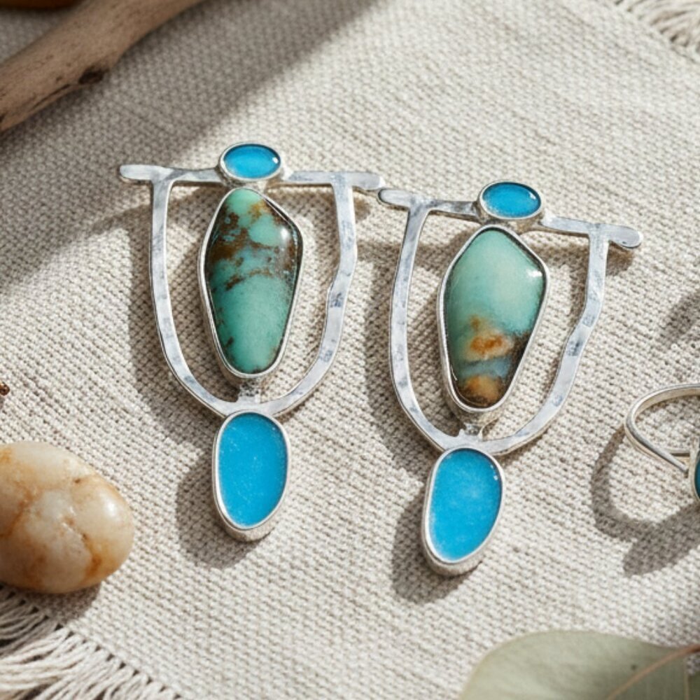 Vintage Boho-Chic Resin & Silver Plated Alloy Fashion Trendy Style Earrings